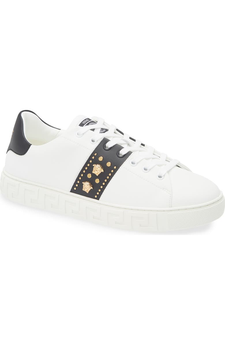 Versace Studded Greca Sneaker, Main, color, White Black-Versace Gold