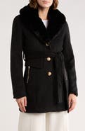 La Fiorentina Belted Faux Fur Collar Coat