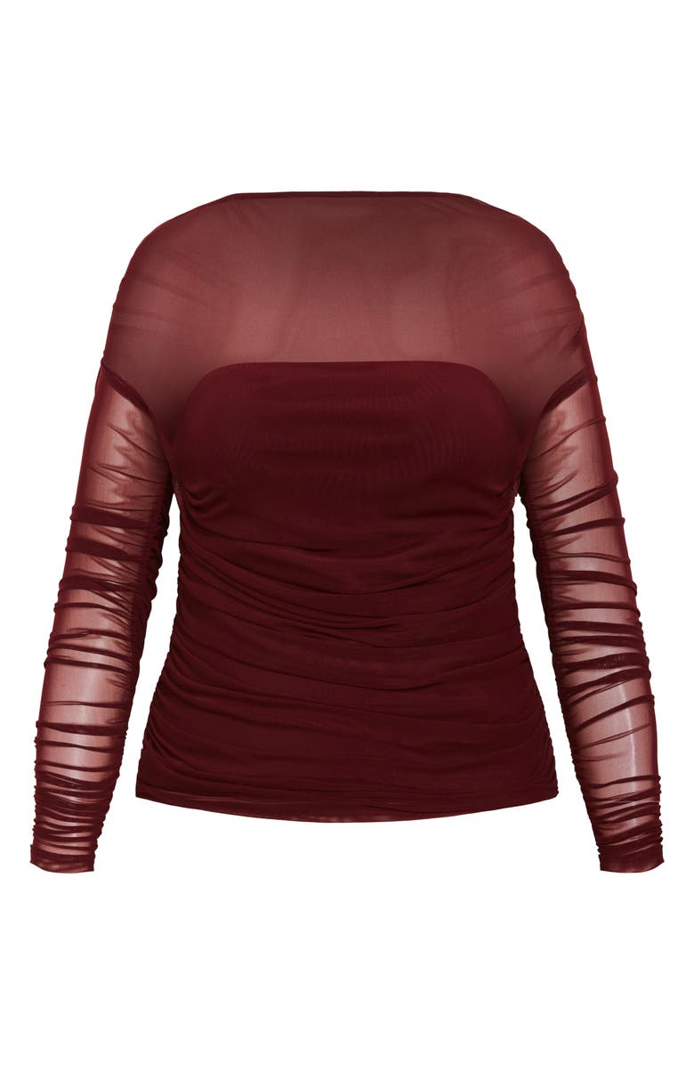 City Chic Anastasia Long Sleeve Mesh Top, Alternate, color, Chocolate Cherry