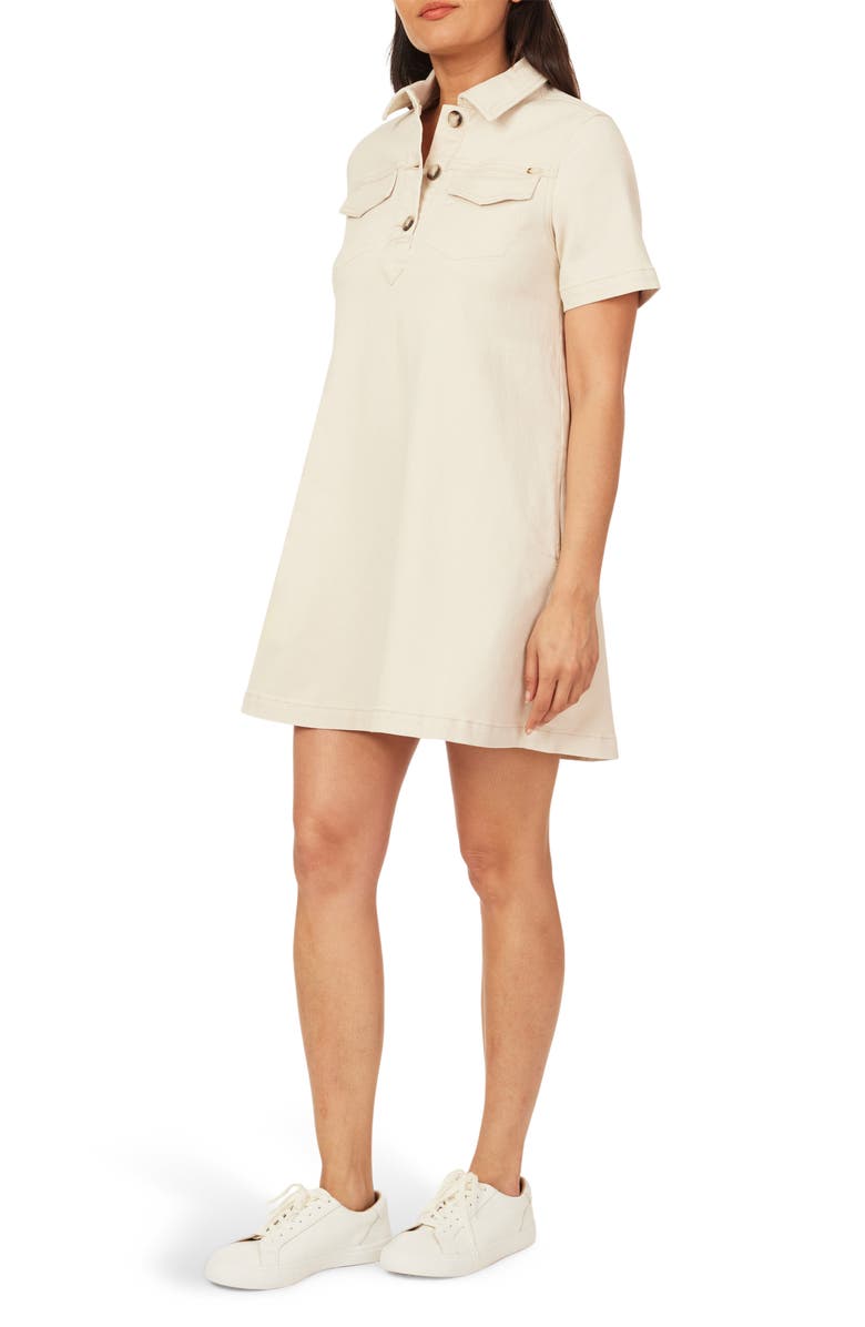 Scotch & Soda Short Sleeve Denim Polo Dress, Alternate, color, Ecru