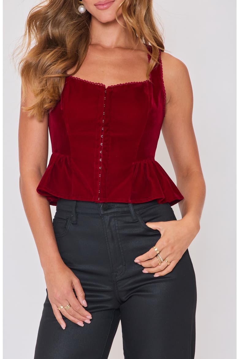 Velvet Peplum Top, Main, color, BURGUNDY