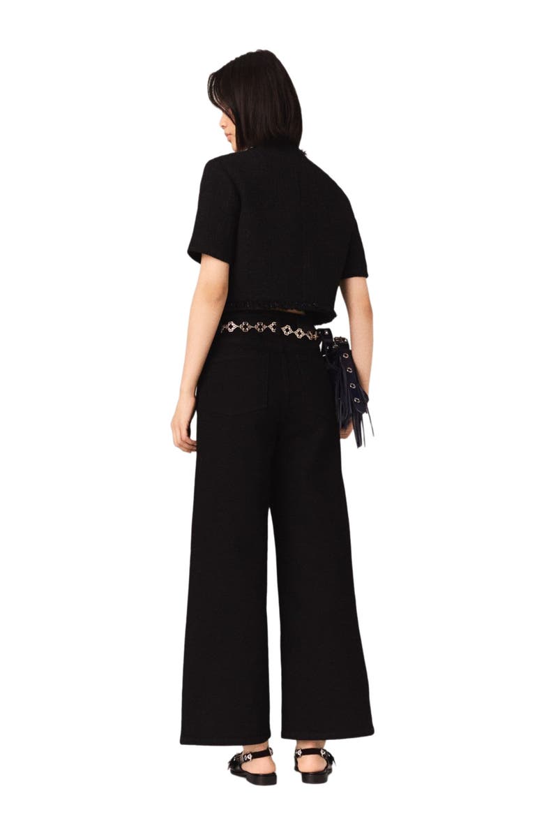 maje Short shiny tweed jacket, Alternate, color, Black