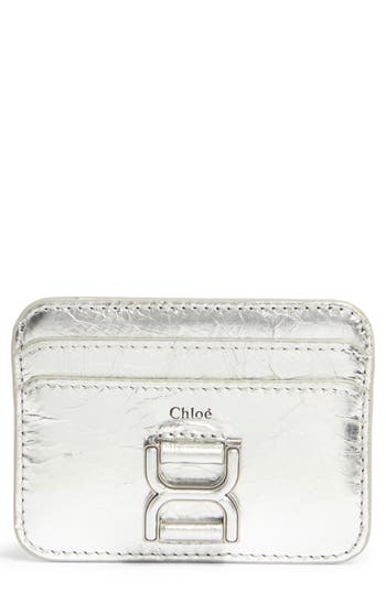 Chloé Marcie Leather Card Case In Silver