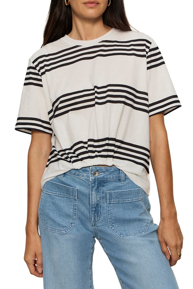 Tuck It Under Stripe Cotton T-Shirt, Main, color, CHALK WHITE/ BLACK STRIPE