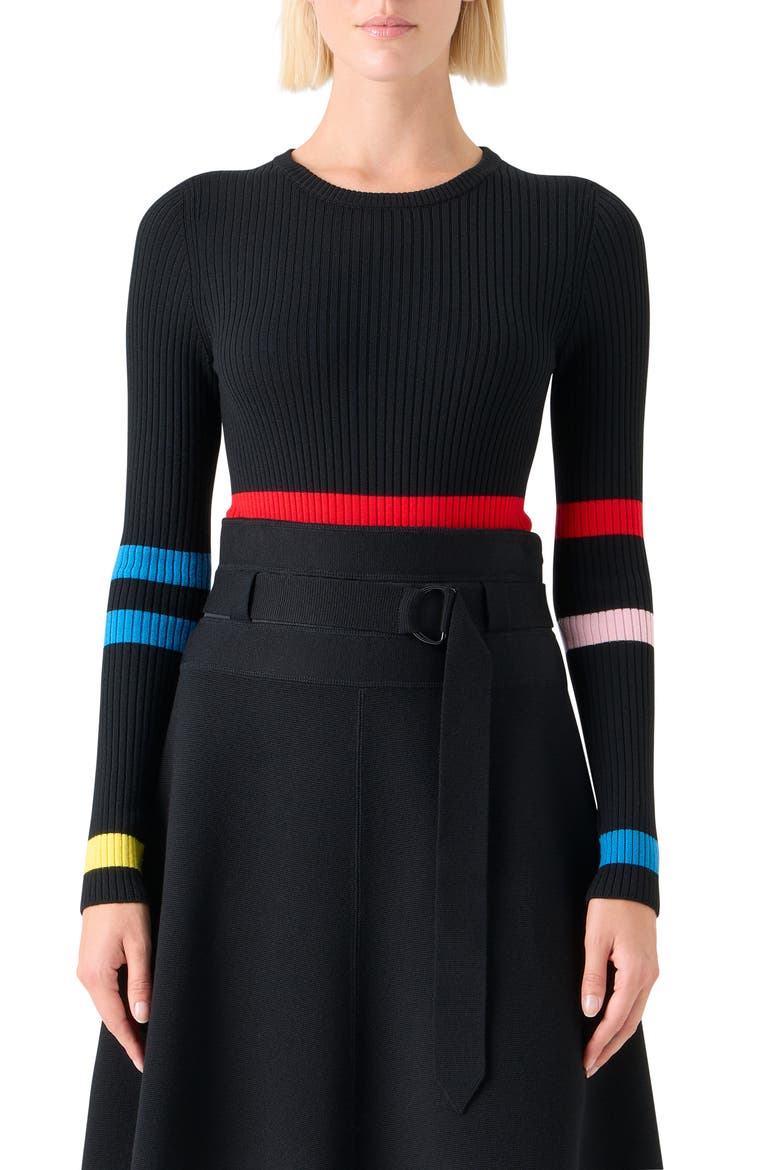 Stripe Virgin Wool Rib Sweater, Main, color, BLACK-MULTICOLOR