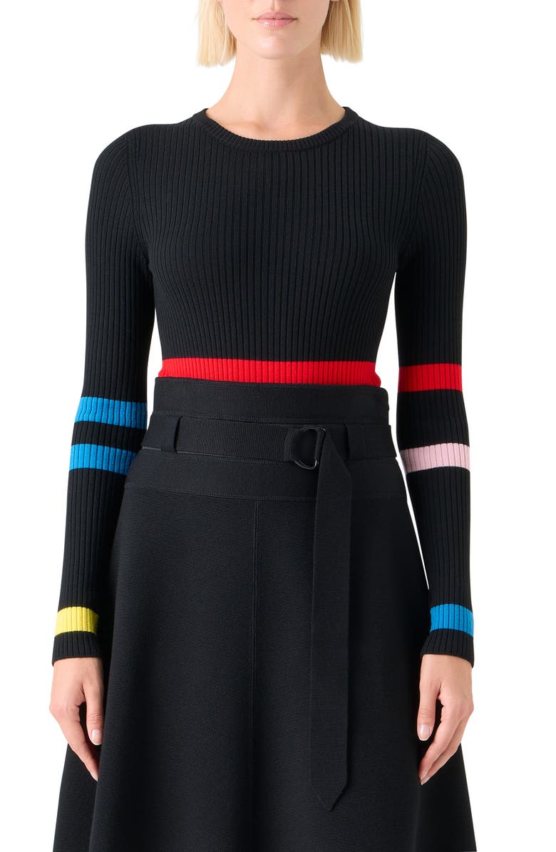 Akris punto Stripe Virgin Wool Rib Sweater, Main, color, Black-Multicolor