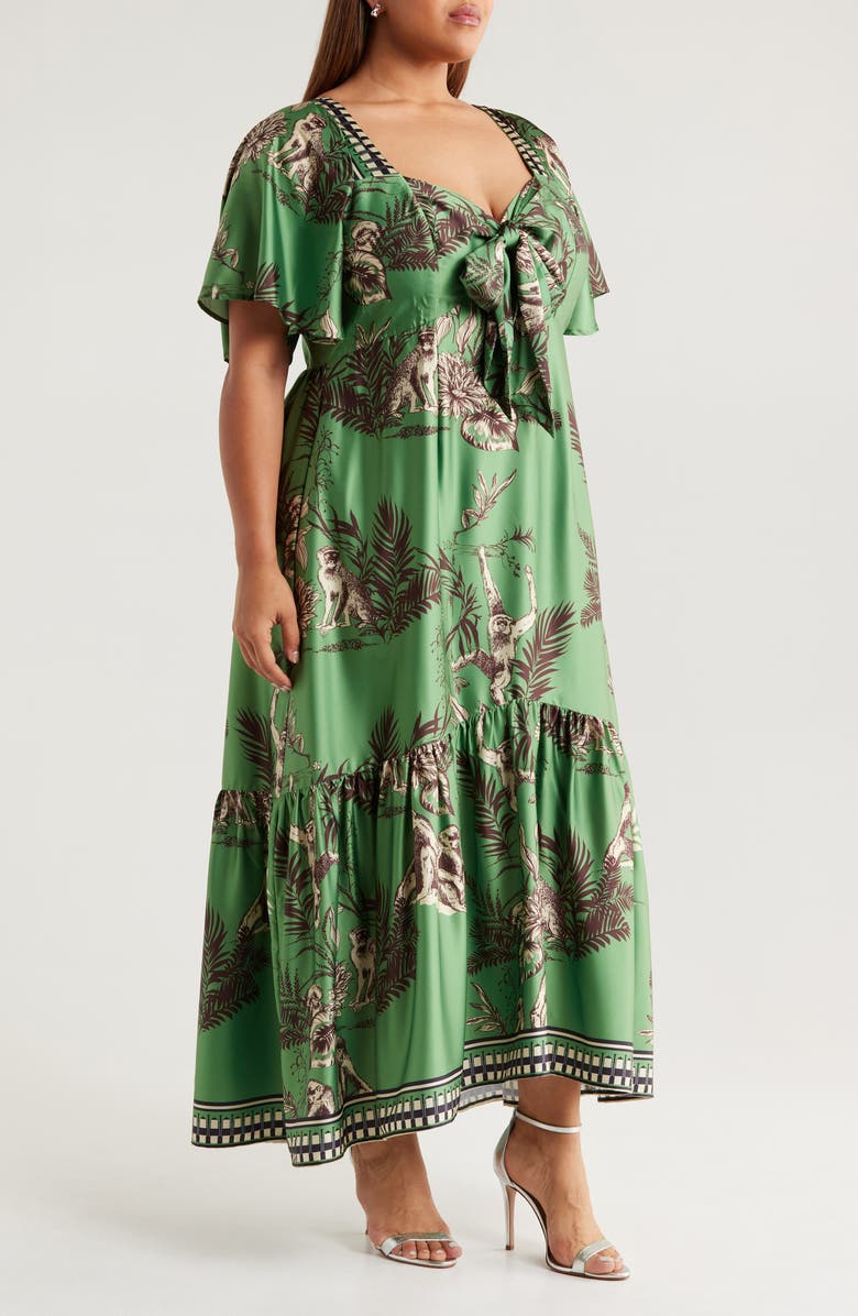 CIEBON Jadelyn Flutter Sleeve Satin Dress, Alternate, color, Forest Green