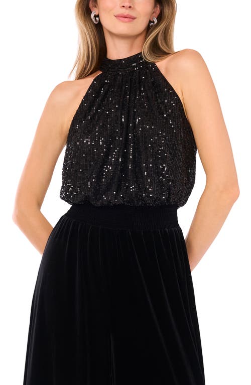 Vince Camuto Sequin Bodice Wide Leg Jumpsuit In Black