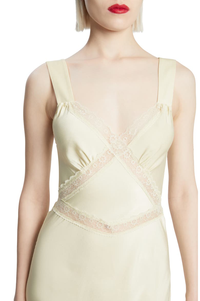 Emory Lace Trim Cutout Satin Midi Slipdress, Alternate, color, CANARY YELLOW