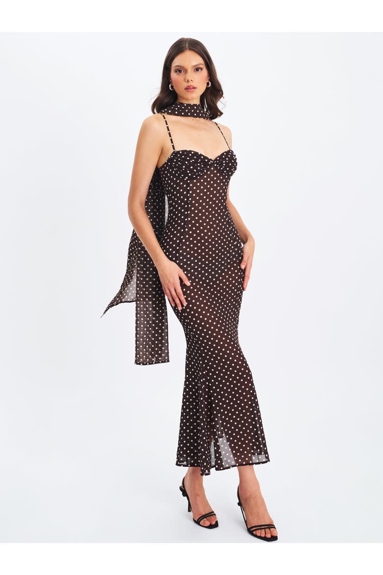 Yadira Polka Dot Chiffon Maxi Dress, Alternate, color, Brown polka dot