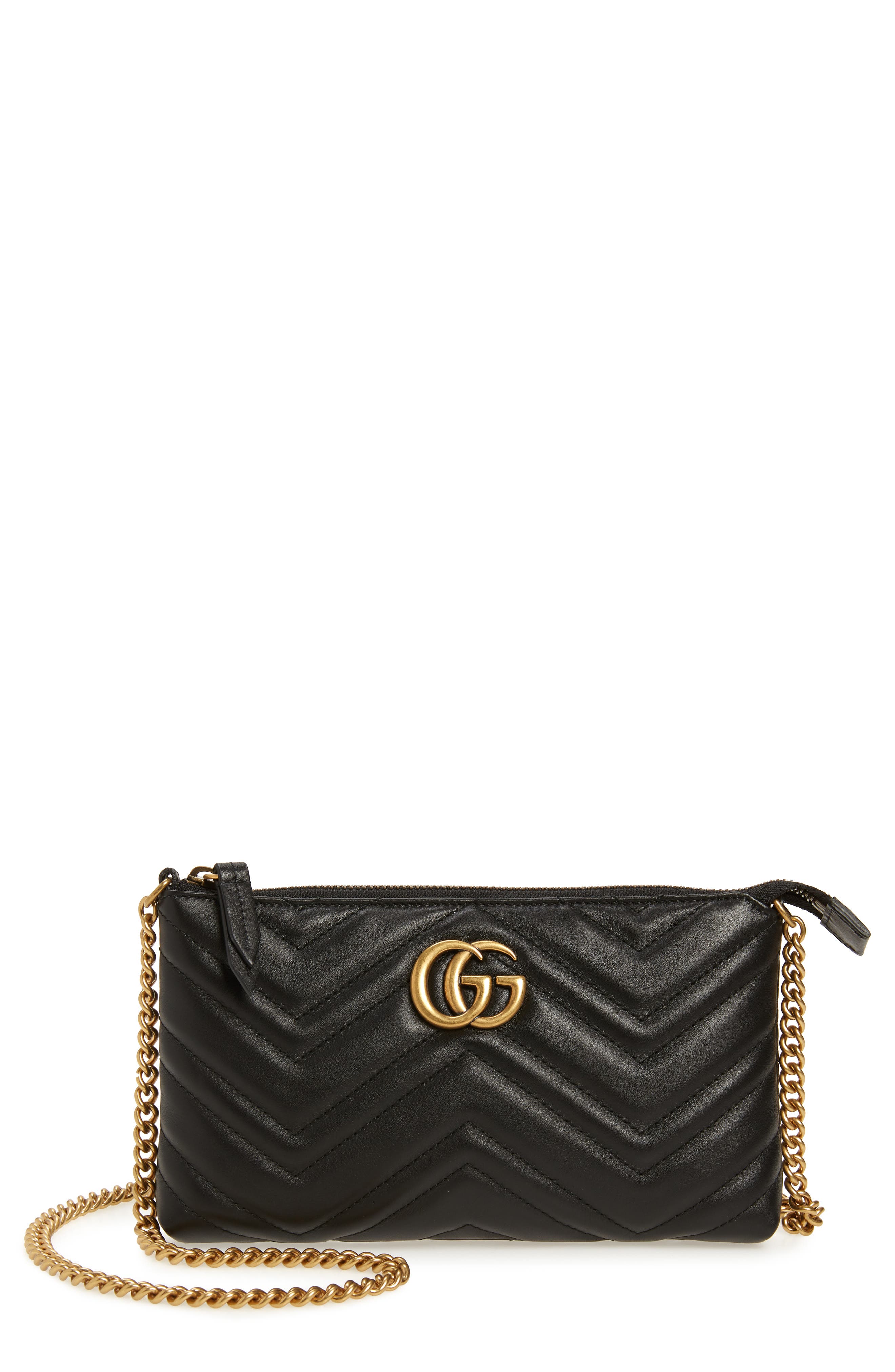 Marmont 2.0 Leather Wallet on a Chain, Main, color, NERO