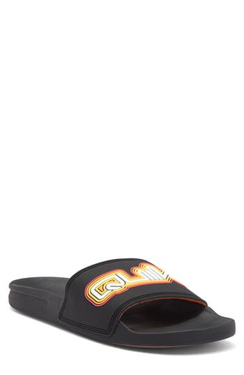 Quiksilver Rivi Wordmark Slide Sandal In Black/yellow
