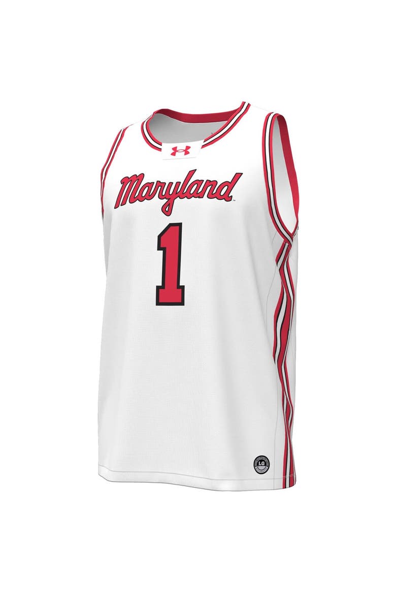 Men's Under Armour #1 White Maryland Terrapins Throwback Replica Basketball Jersey, Alternate, color, White