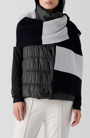 Eileen Fisher Cotton And Recycled Cashmere Scarf In Black