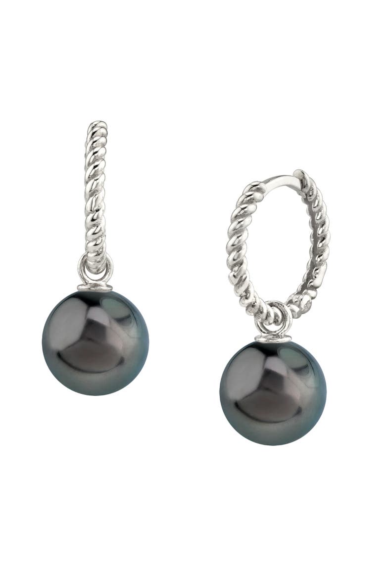 Tahitian South Sea Pearl Hoop Via Earrings, Main, color, White Gold