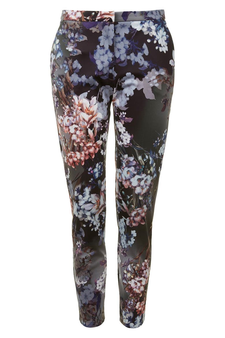 Floral Print Cigarette Trousers, Alternate, color, BLACK MULTI