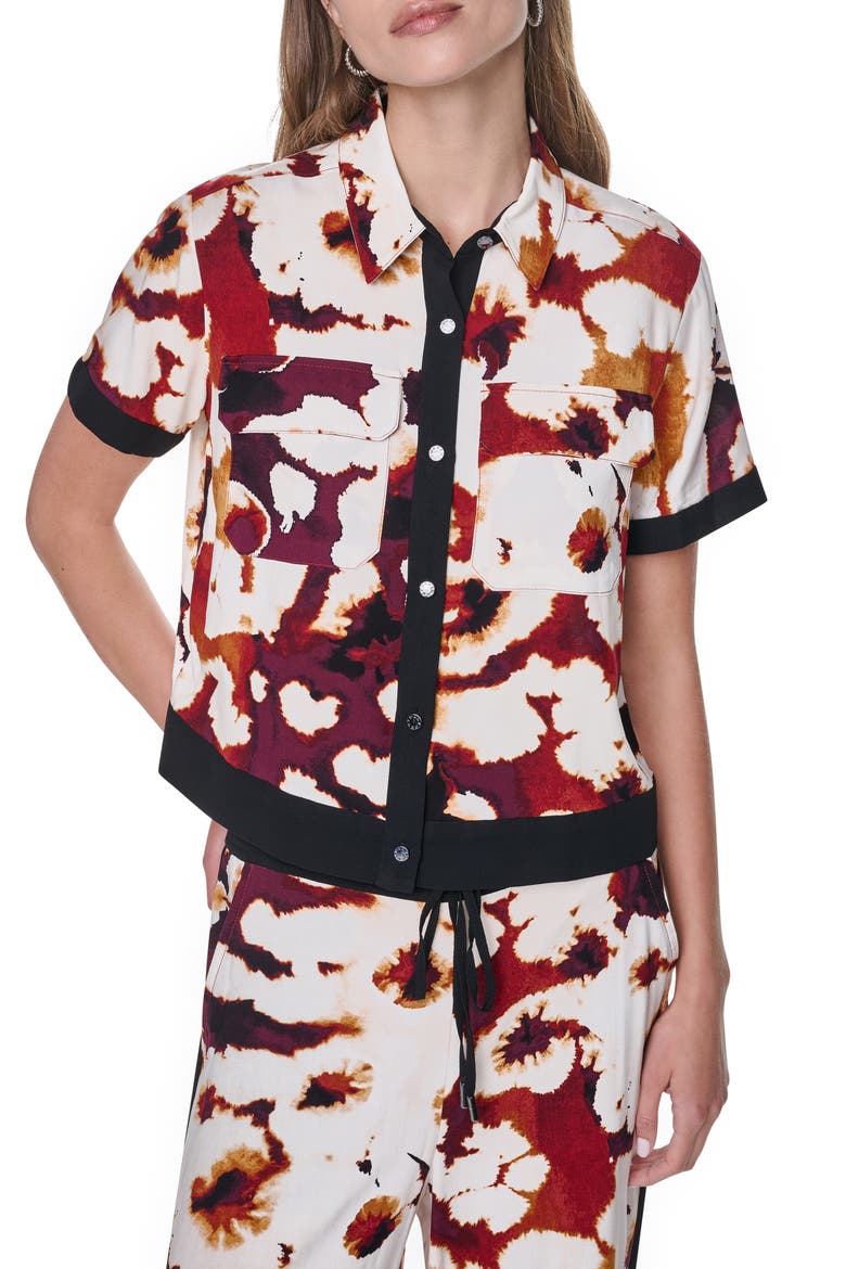 Print Short Sleeve Button-Up Shirt, Alternate, color, FLORAL INKBLOT