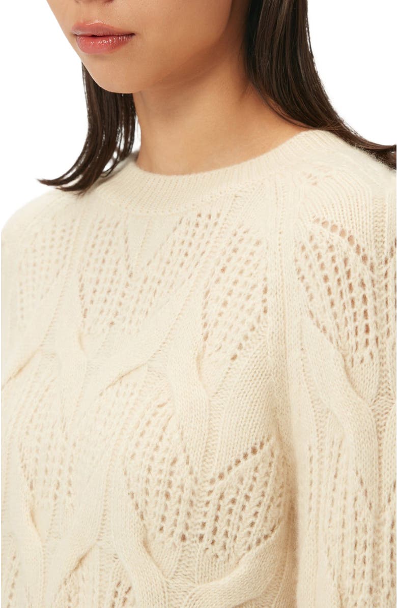 GOBI Mongolian Cashmere Ajour-Knit Cashmere Crew-Neck Sweater, Alternate, color, Off White