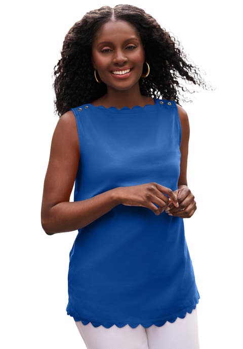 Sleeveless Scallop Boatneck Tee (Plus)