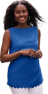 Jessica London Sleeveless Scallop Boatneck Tee