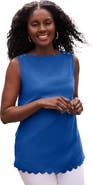 Jessica London Sleeveless Scallop Boatneck Tee