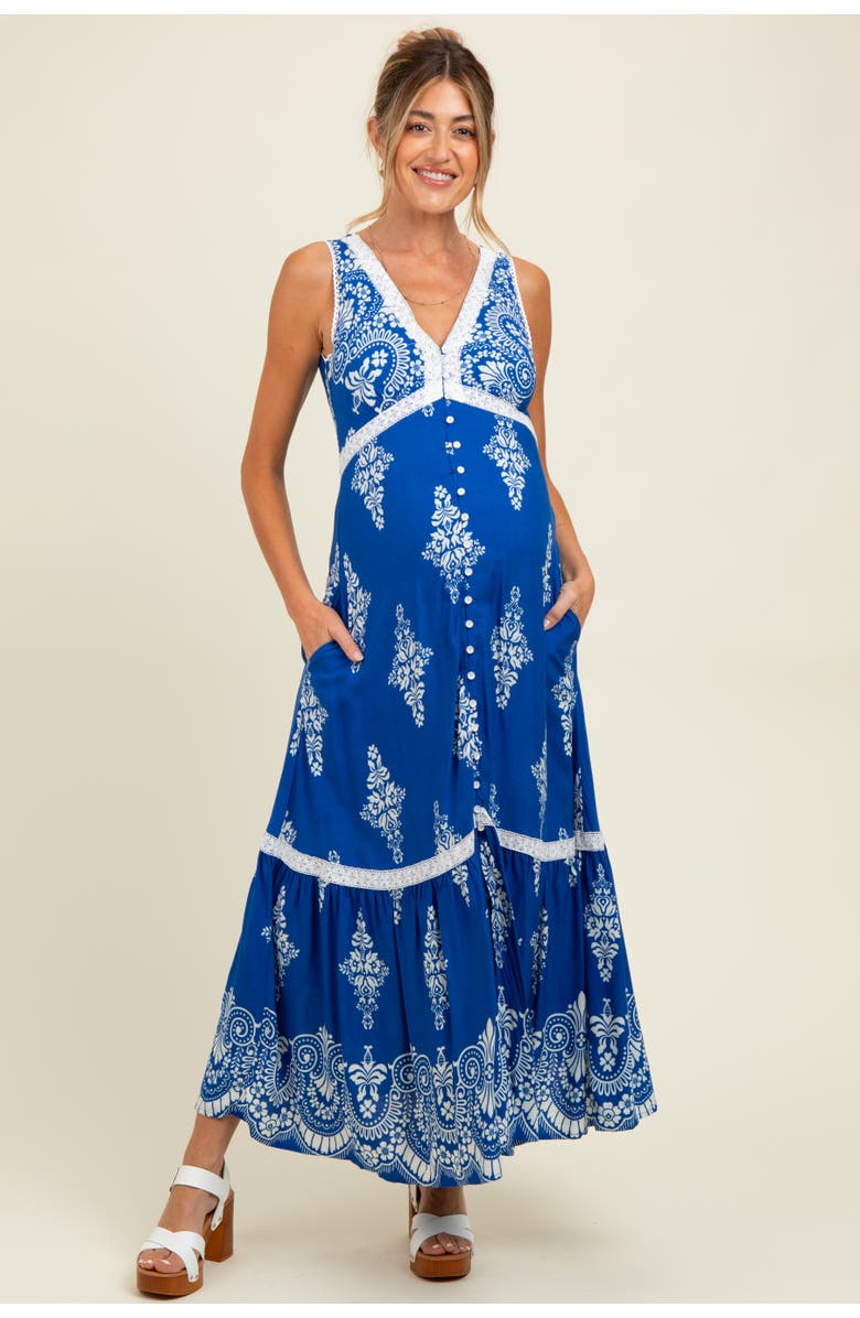PinkBlush Border Print Resort Maxi Dress, Main, color, Royal Blue