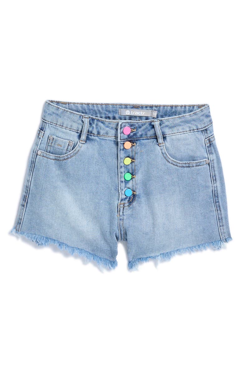 Tractr Kids' Rainbow Exposed Button Denim Shorts, Main, color, 