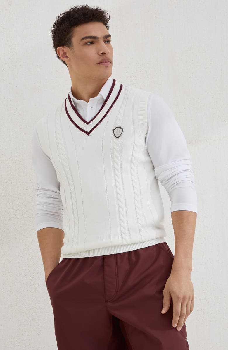 Brunello Cucinelli Cable knit sweater vest, Alternate, color, Panama