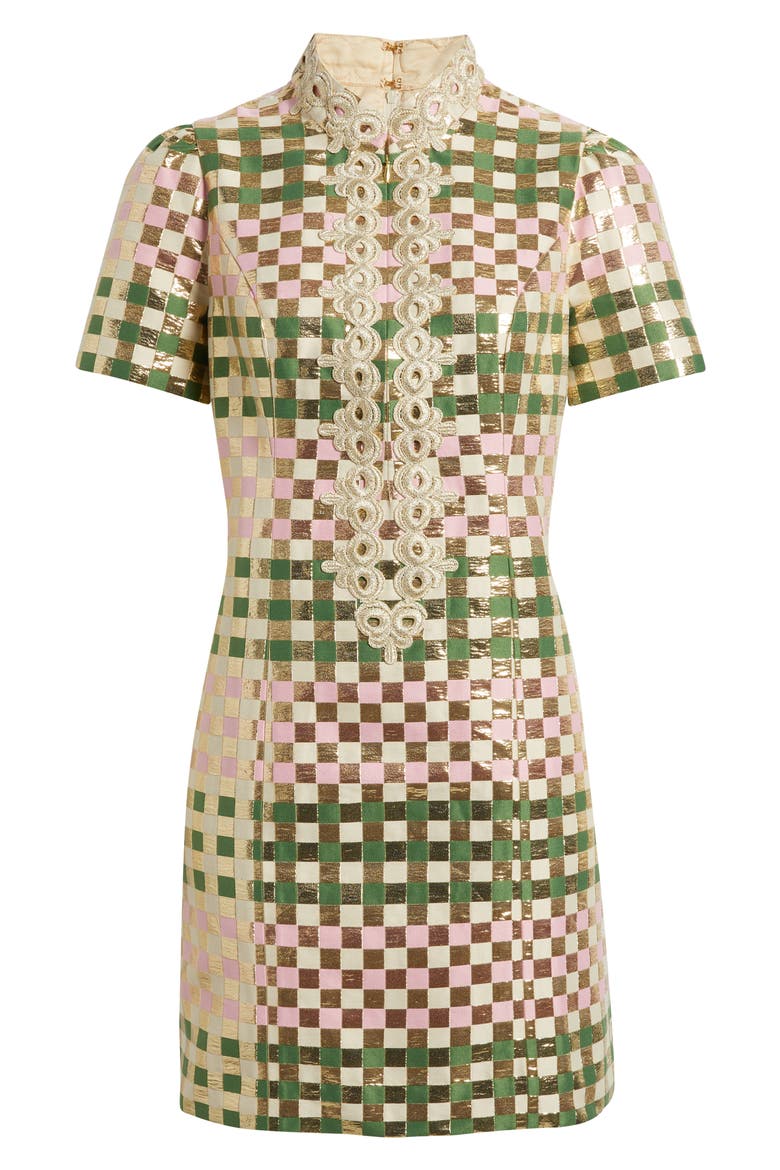 Carty Metallic Jacquard Shift Dress, Alternate, color, OREGANO GOLDEN GINGHAM