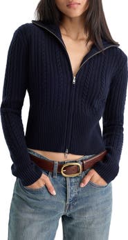 Good American The Cable Zip Up Cardigan