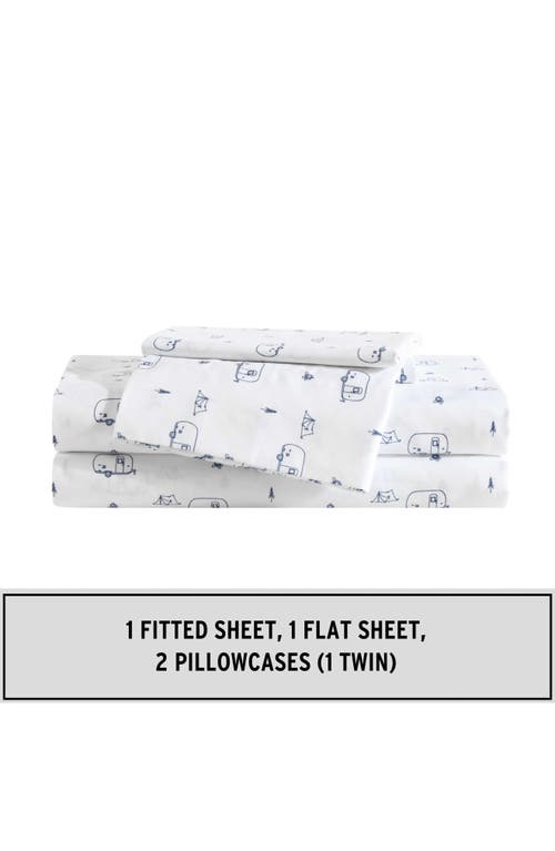 Eddie Bauer Travel Trailer Microfiber Sheet Set In White/blue