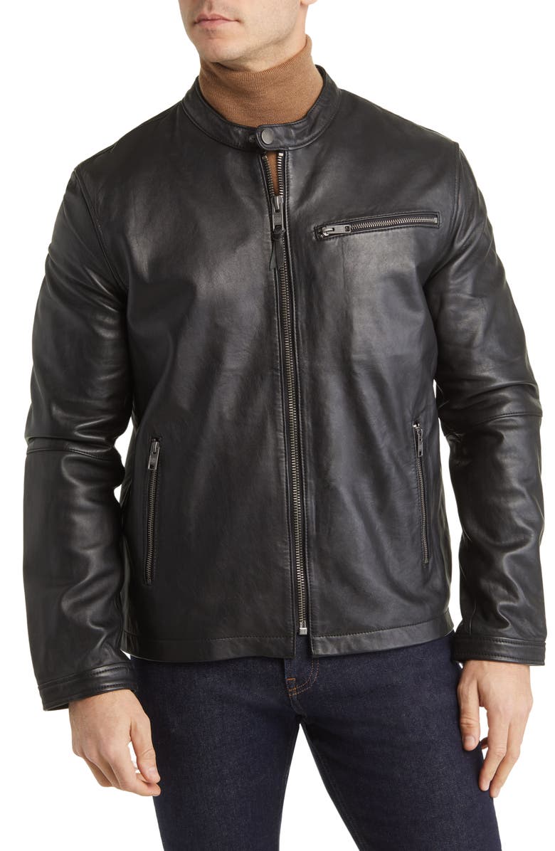 Frye Café Racer Leather Jacket, Alternate, color, Black