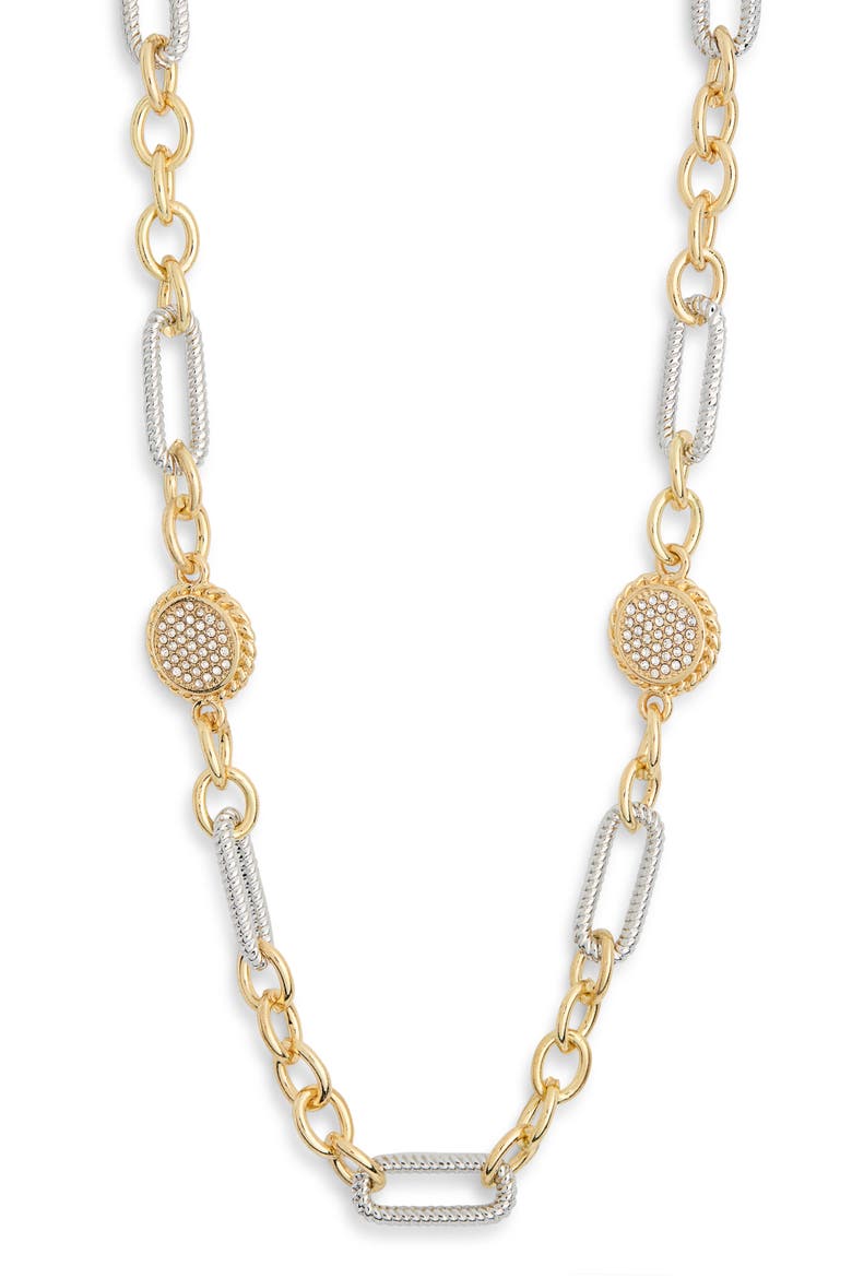 Two-Tone Station Chain Long Necklace, Main, color, GOLD