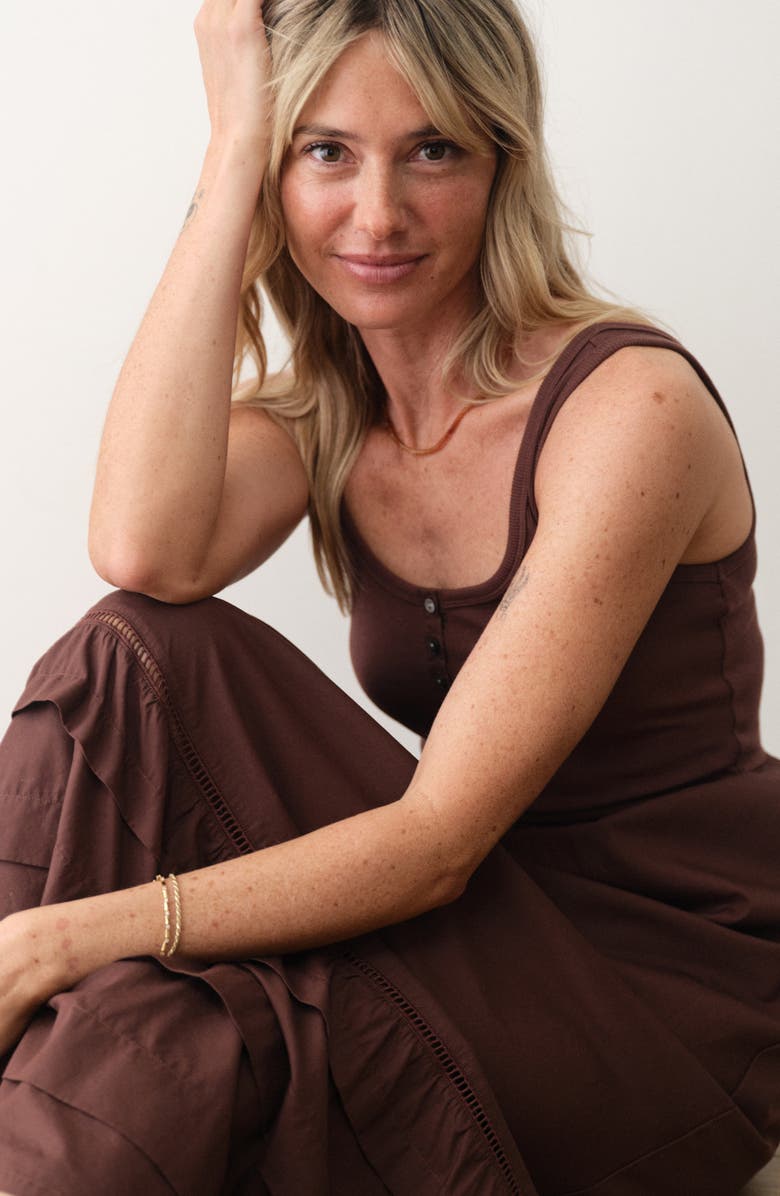 Marine Layer Lexi Rib & Poplin Sleeveless Midi Dress, Alternate, color, Chocolate