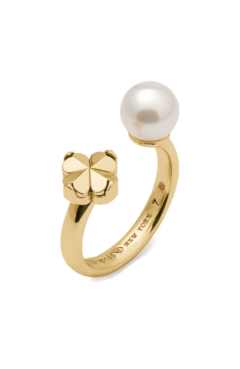Kate Spade New York spade flower faux pearl open ring, Main, color, 