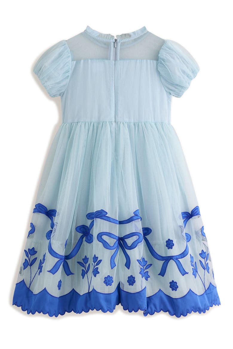 Kids' Puff Sleeve Appliqué Hem Tulle Party Dress, Alternate, color, VINTAGE BLUE BOWS