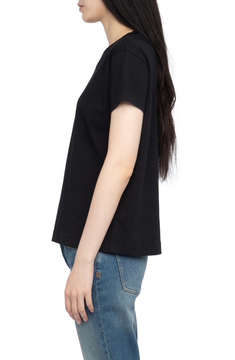 Zadig & Voltaire Suza Rhinestone Wing Pin Cotton T-Shirt, Alternate, color, Black