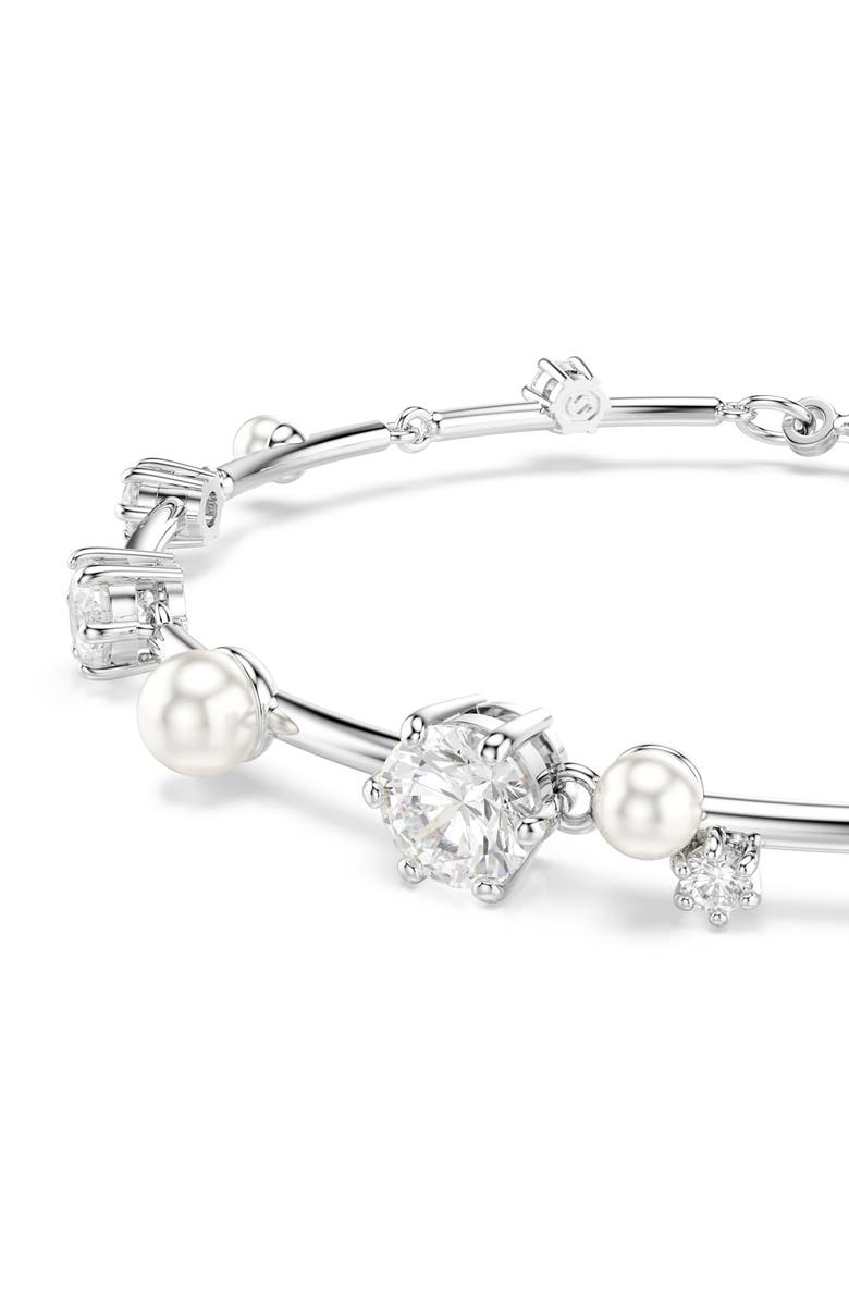 Swarovski Constella Crystal & Faux Pearl Line Bracelet, Alternate, color, White Gold