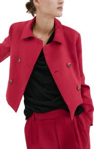 MANGO Double Breasted Linen Jacket