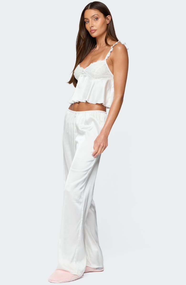EDIKTED Izabella Satin Effect Wide Leg Pants, Alternate, color, White