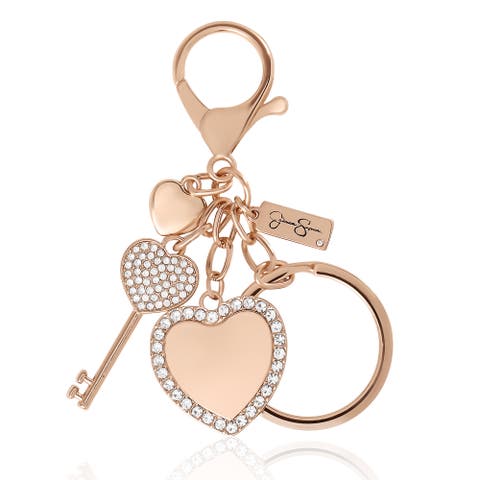 Heart & Key Charm Rhinestone Keychain