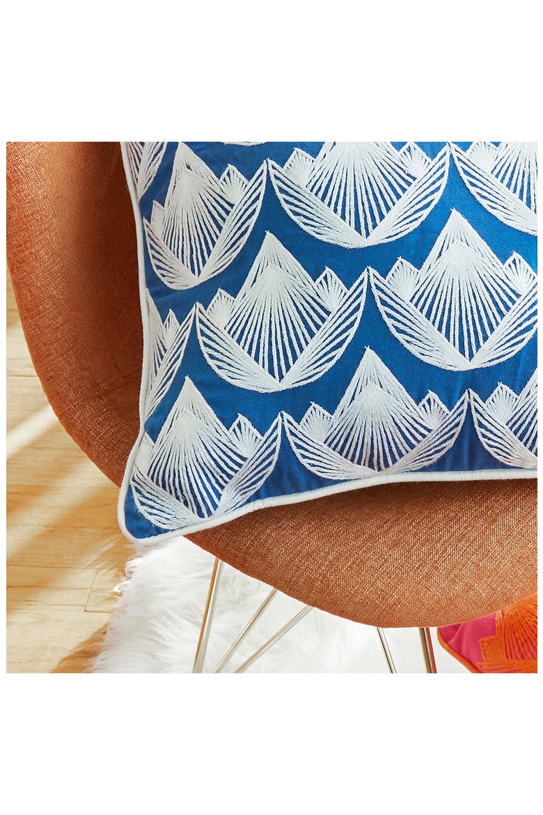 Lotus Cotton Accent Pillow, Alternate, color, WHITE/ BLUE