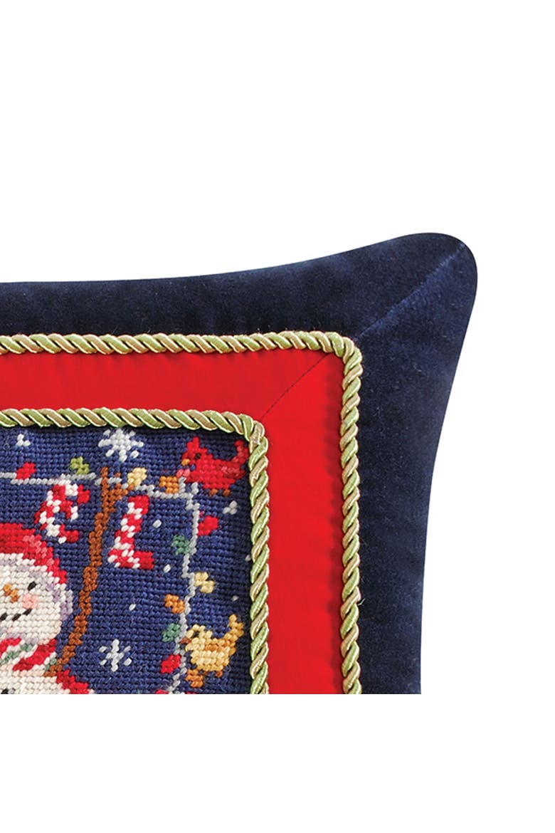 Noel Snowman Needlepoint Pillow, 18" x 18", Alternate, color, Blue