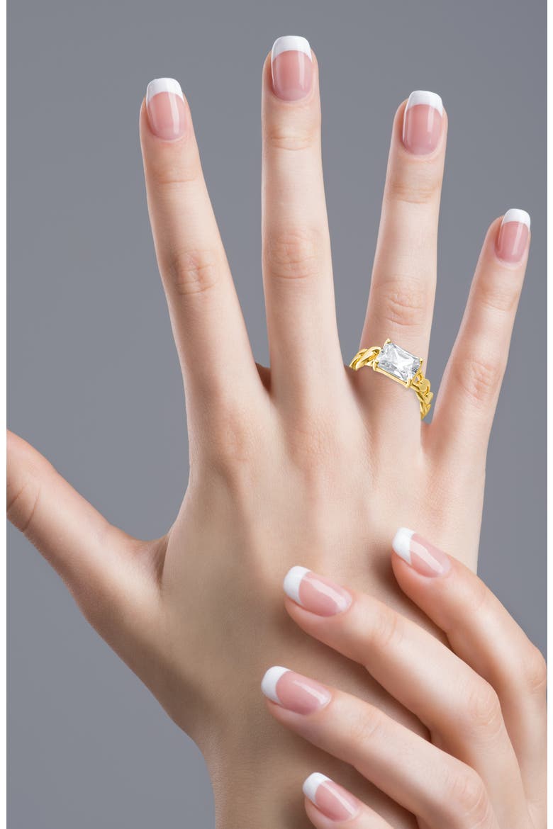 Fixed Chain Band Baguette Stone Ring, Alternate, color, CLEAR GOLD