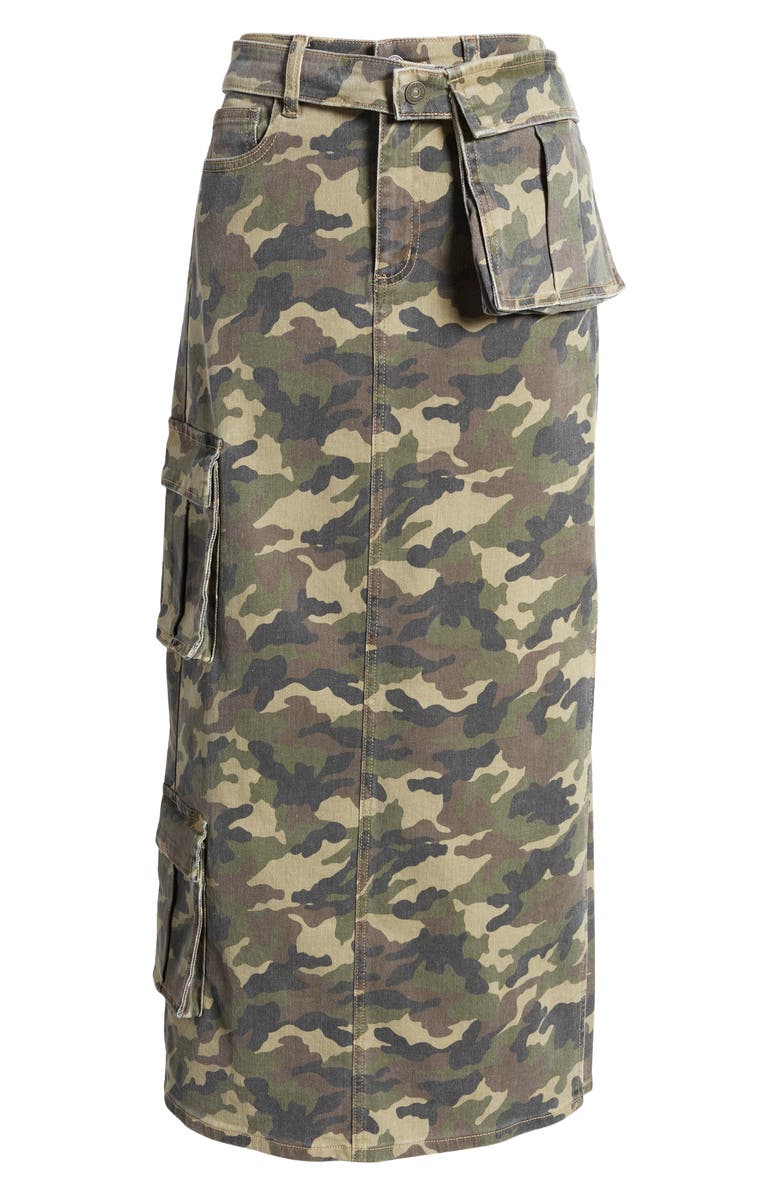 HIDDEN JEANS Camo Cargo Denim Maxi Skirt, Alternate, color, Olive