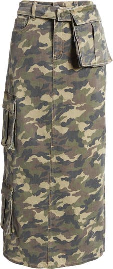 HIDDEN JEANS Camo Cargo Denim Maxi Skirt | Nordstrom