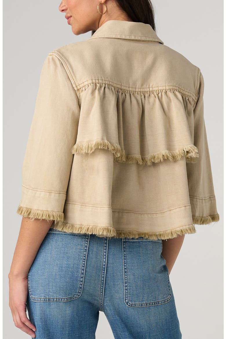 Frayed Flounce Crop Jacket, Alternate, color, LIGHT KHAKI