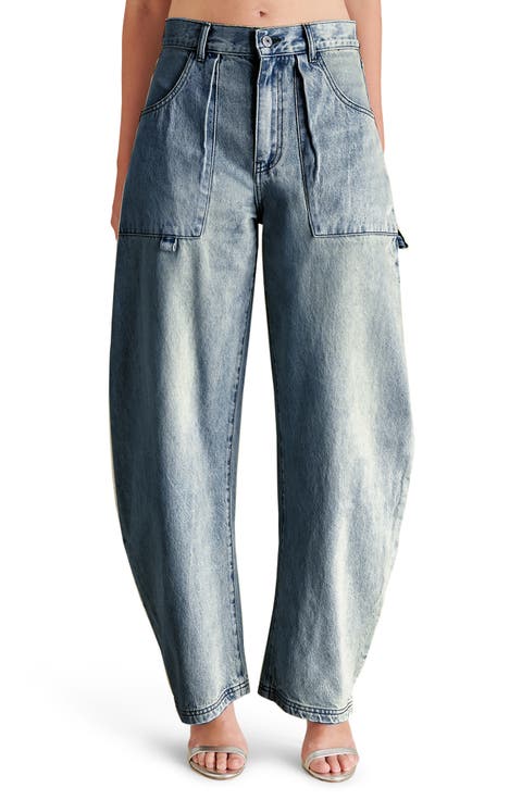 【STEVE MADDEN】PERL WIDE DENIM PANTS PERLEI Jean Wide-Leg Washed Denim Embellised Women's Pant