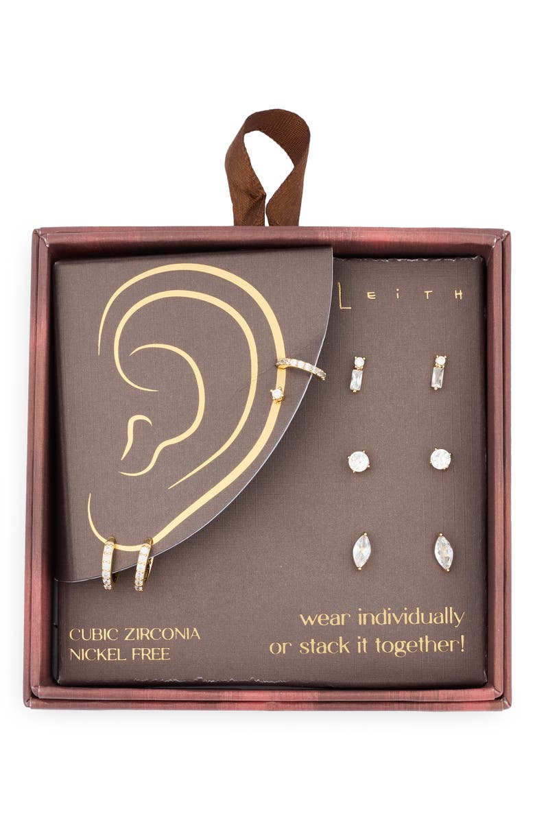 Leith Set of 5 Cubic Zirconia Earrings, Main, color, Clear- Gold