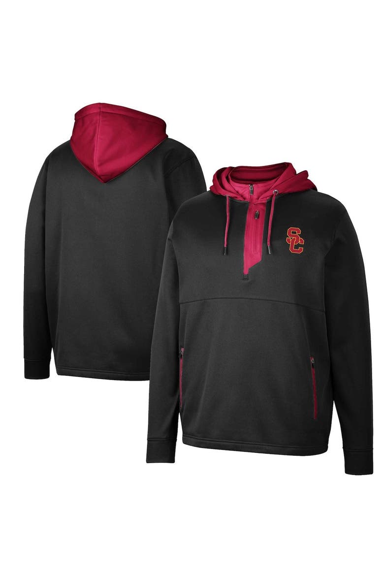 Men's Colosseum Black USC Trojans Luge 3.0 Quarter-Zip Hoodie, Main, color, Black